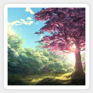 Sakura in Sunlit Forest Sticker
